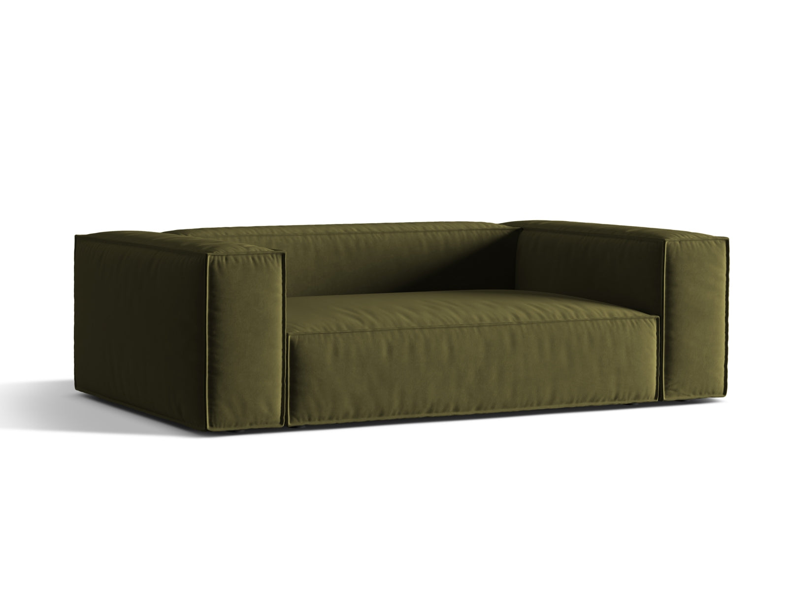 Elegantes Nuria Velour Sofa in einem stilvollen Moss Green Melange, ideal für moderne Wohnräume und gemütliche Abende.