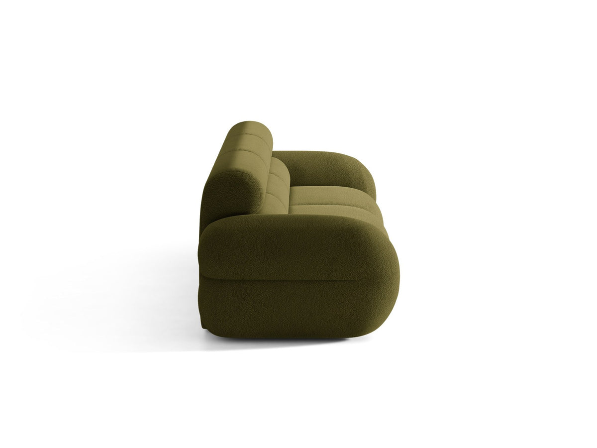 Modulares 4er Sofa Neo von Micadoni in dunklem Olivgrün mit strukturiertem Stoffbezug, hoher Rückenlehne und schwarzen Kunststoffbeinen.