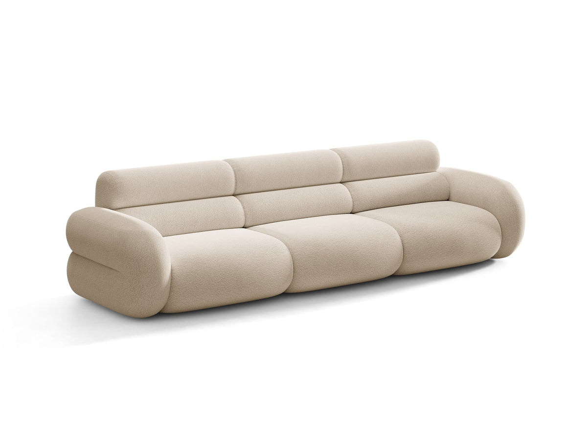 Modulares 4er Sofa Neo von Micadoni in dunklem Olivgrün mit strukturiertem Stoffbezug, hoher Rückenlehne und schwarzen Kunststoffbeinen.