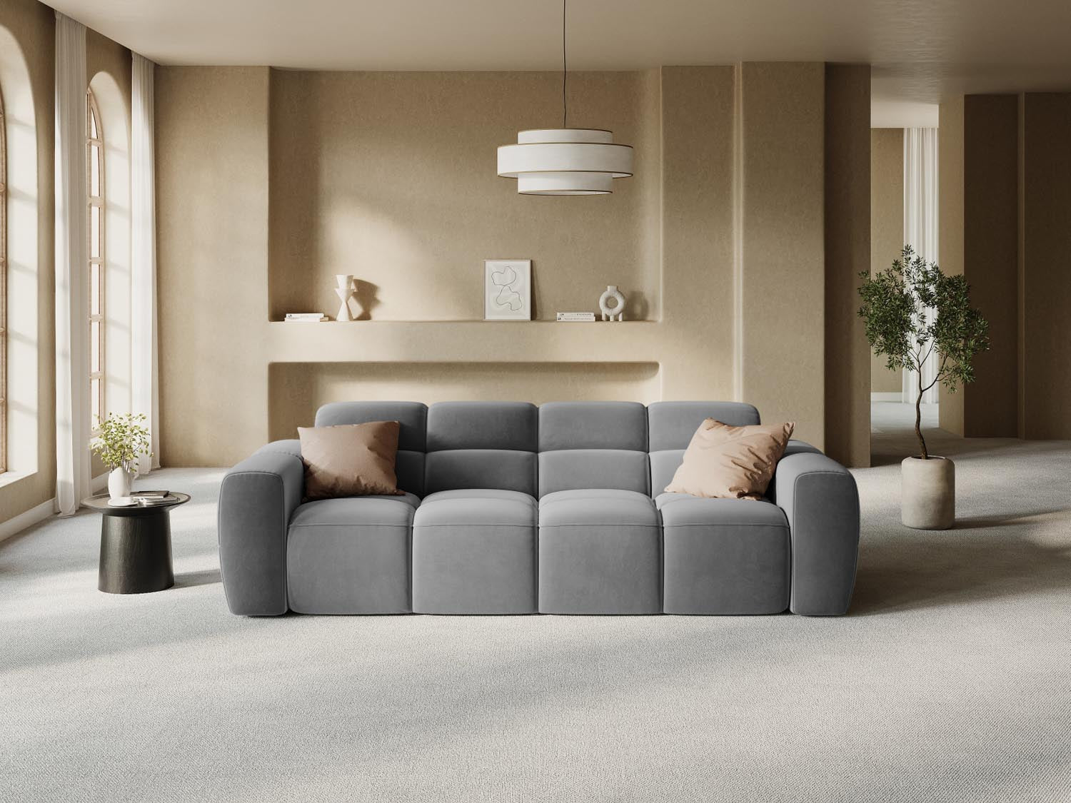 Lisa Velour Sofa 4 Sitzer in Light Grey präsentiert im Onlineshop von KAQTU Design AG. 4er Sofa ist von Micadoni