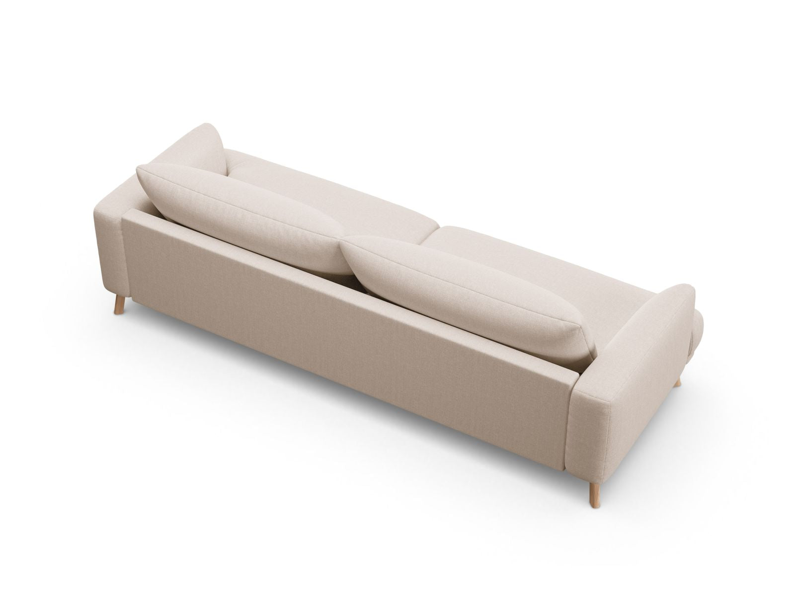 Modernes 4-Sitzer Sofa Naomi in sanftem Beige, ideal für gemütliche Wohnzimmer, vereint Komfort und zeitgemäßes Design.