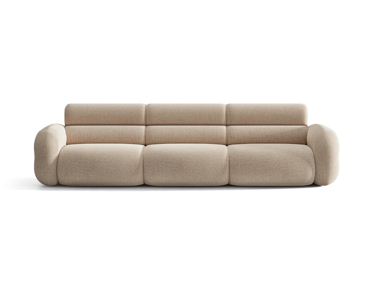 Modulares 4er Sofa Neo von Micadoni in dunklem Olivgrün mit strukturiertem Stoffbezug, hoher Rückenlehne und schwarzen Kunststoffbeinen.