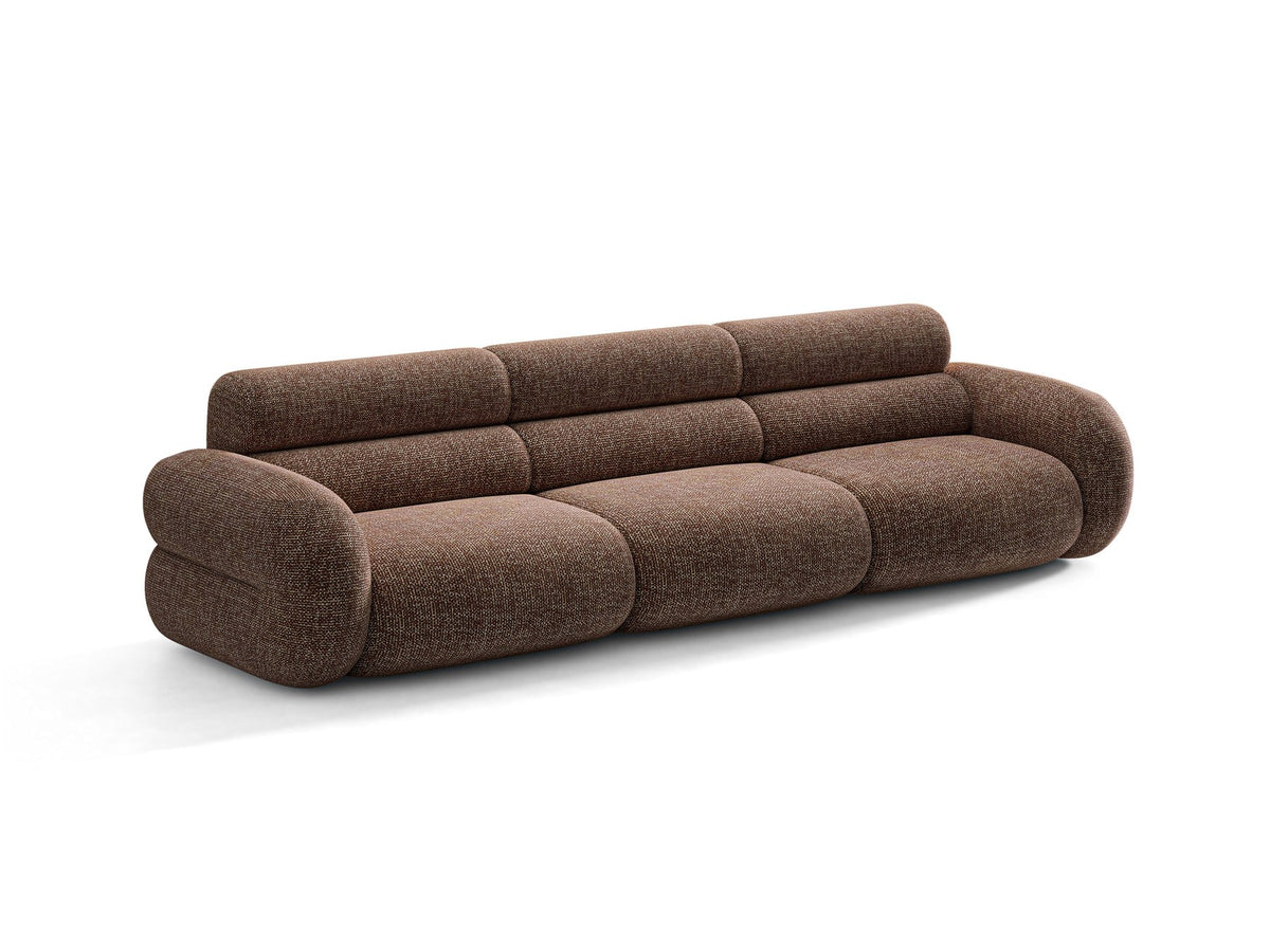 Modulares 4er Sofa Neo von Micadoni in dunklem Olivgrün mit strukturiertem Stoffbezug, hoher Rückenlehne und schwarzen Kunststoffbeinen.