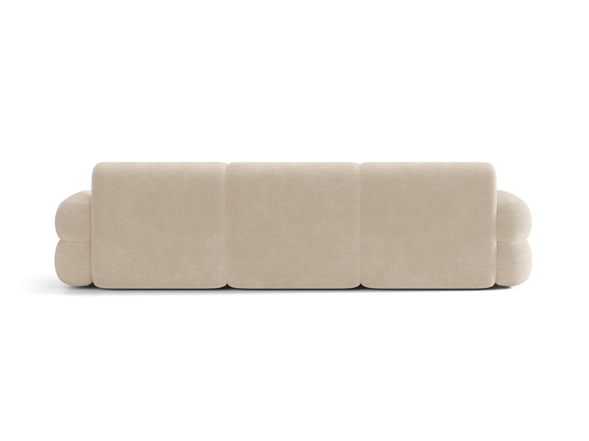 Modulares 4er Sofa Neo von Micadoni in dunklem Olivgrün mit strukturiertem Stoffbezug, hoher Rückenlehne und schwarzen Kunststoffbeinen.