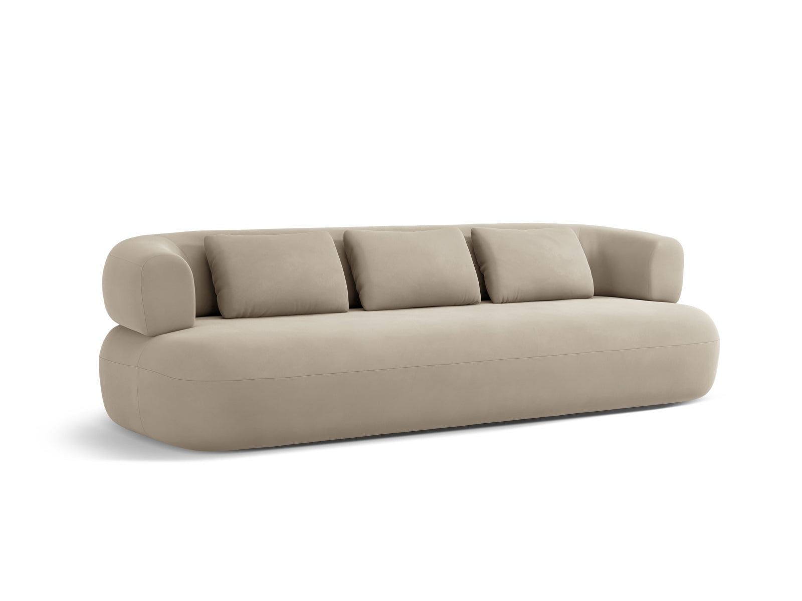 Luxuriöses 4-Sitzer Sofa Jenny aus weichem Velours in zartem Beige, perfekt für moderne und elegante Wohnambiente.