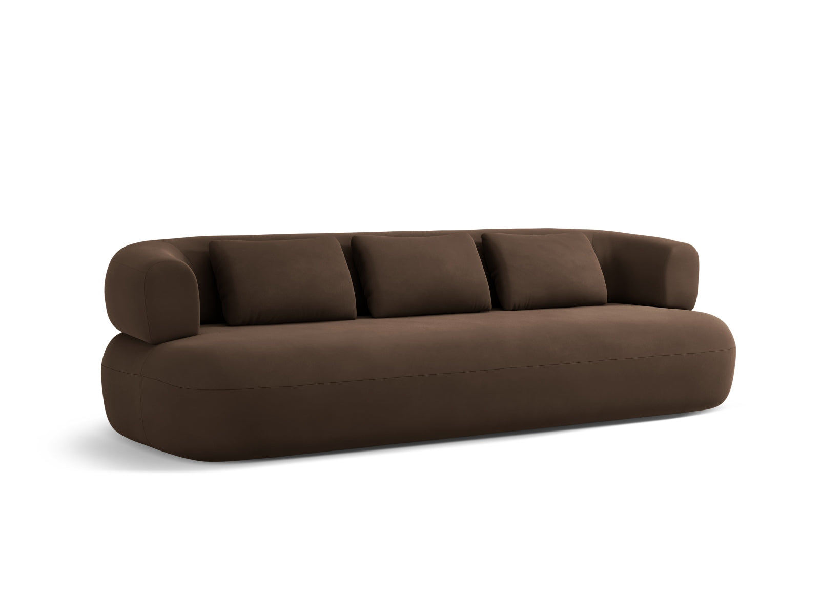 Luxuriöses 4-Sitzer Sofa Jenny aus weichem Velours in edlem Braun, perfekt für moderne Wohnzimmer und gemütliche Abende.