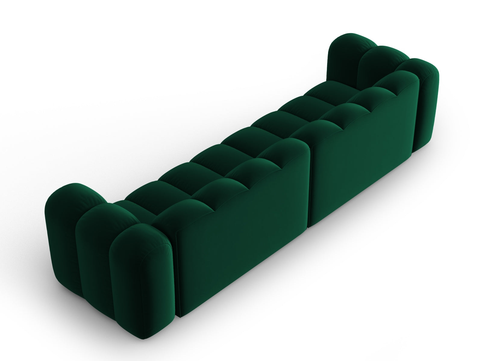 Modulares 4-Sitzer Sofa Lupine in edlem Velours, Flaschengrün, perfekt für moderne Wohnkonzepte und gemütliche Abende.
