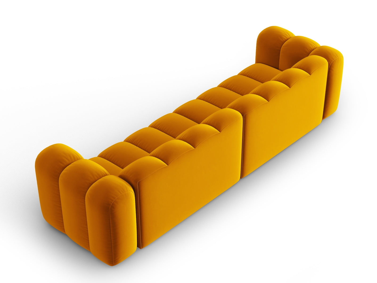 Modulares 4-Sitzer Sofa Lupine in luxuriösem Velours, perfekt für moderne Wohnkonzepte und entspannte Stunden mit Freunden.