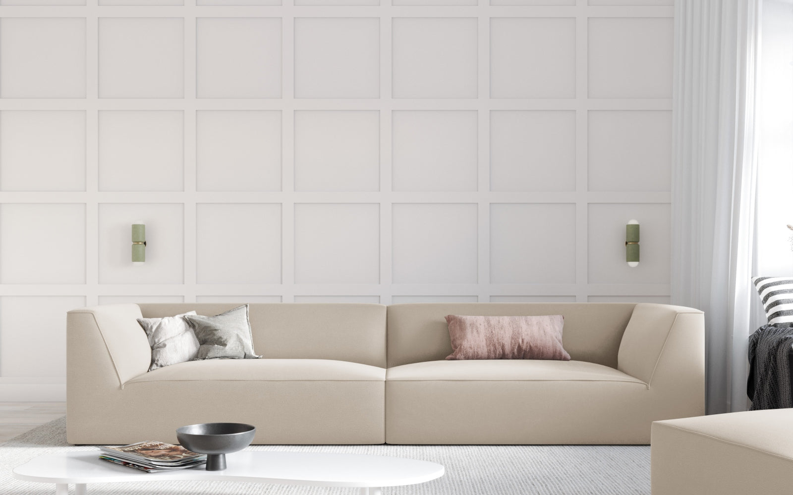 Ruby Velour Sofa 4 Sitzer in Beige präsentiert im Onlineshop von KAQTU Design AG. 4er Sofa ist von Micadoni
