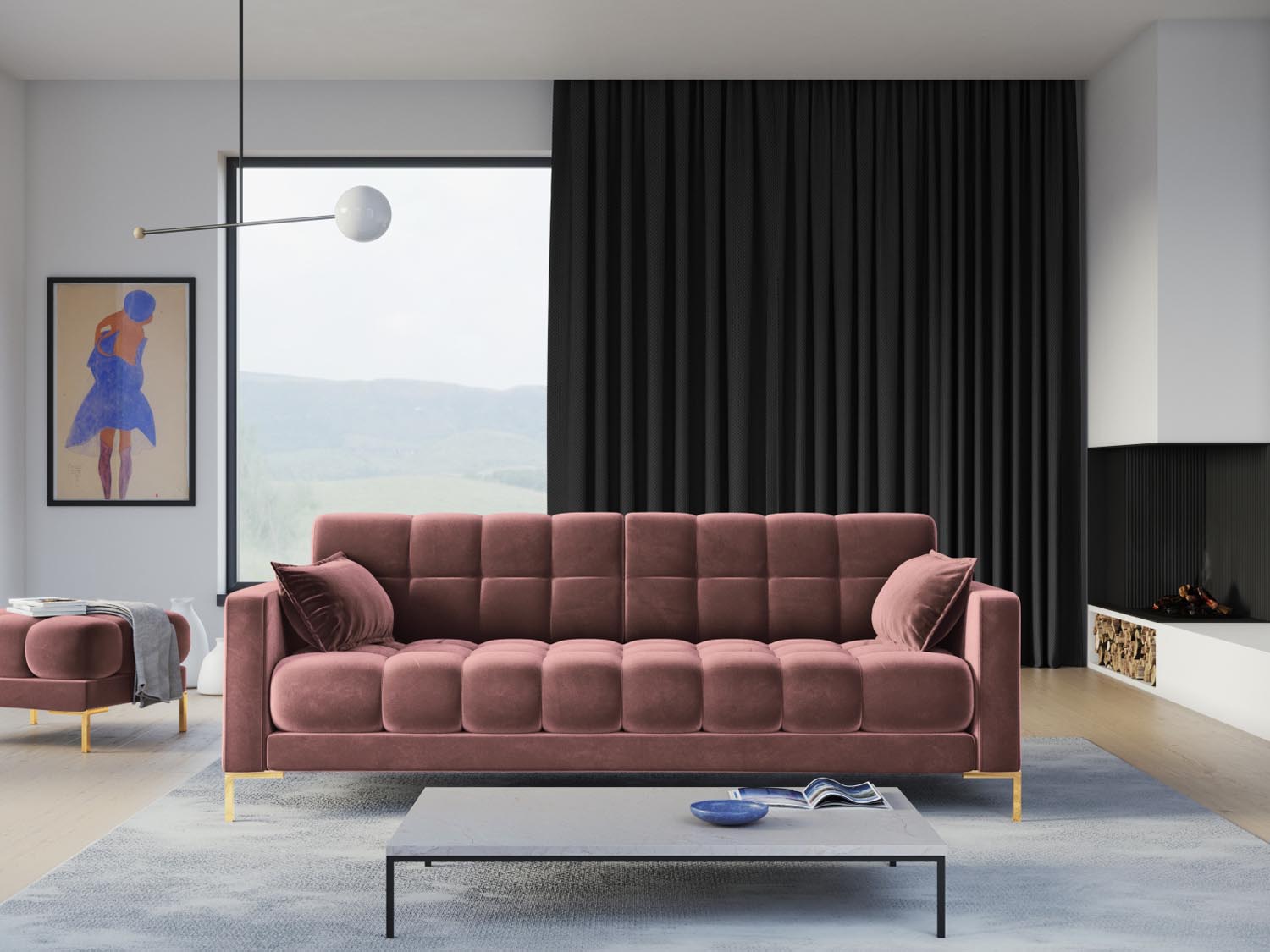 Mamaia Velour Sofa 4 Sitzer in Pink/Gold präsentiert im Onlineshop von KAQTU Design AG. 4er Sofa ist von Micadoni