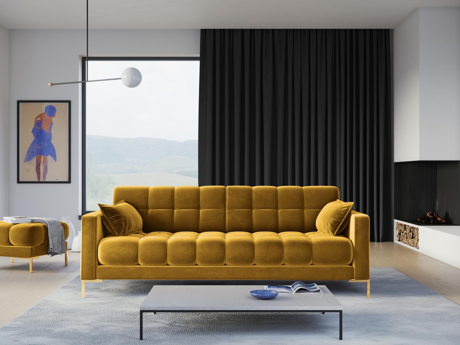 Mamaia Velour Sofa 4 Sitzer in Yellow/Gold präsentiert im Onlineshop von KAQTU Design AG. 4er Sofa ist von Micadoni