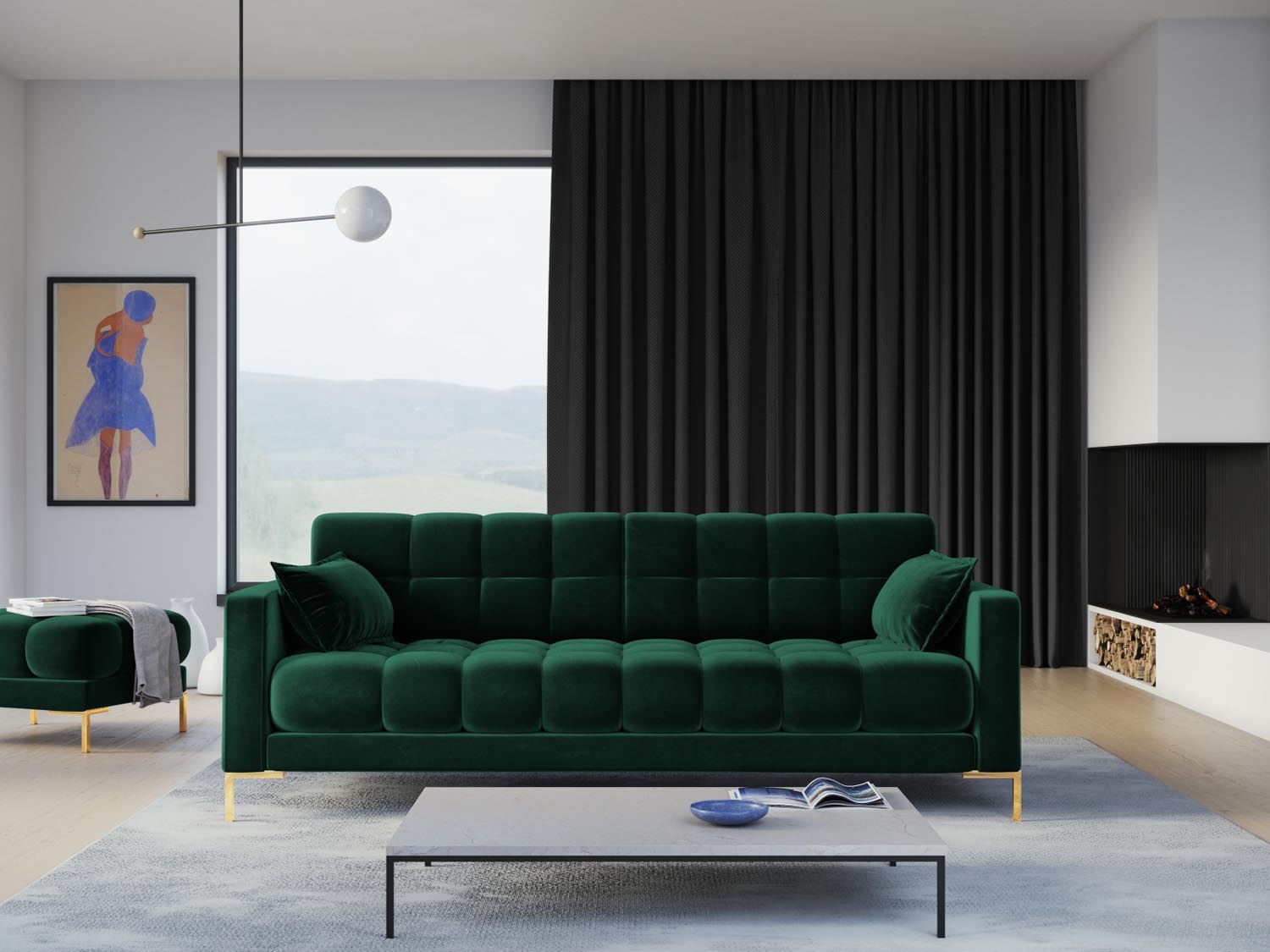 Mamaia Velour Sofa 4 Sitzer in Bottle Green/Gold präsentiert im Onlineshop von KAQTU Design AG. 4er Sofa ist von Micadoni
