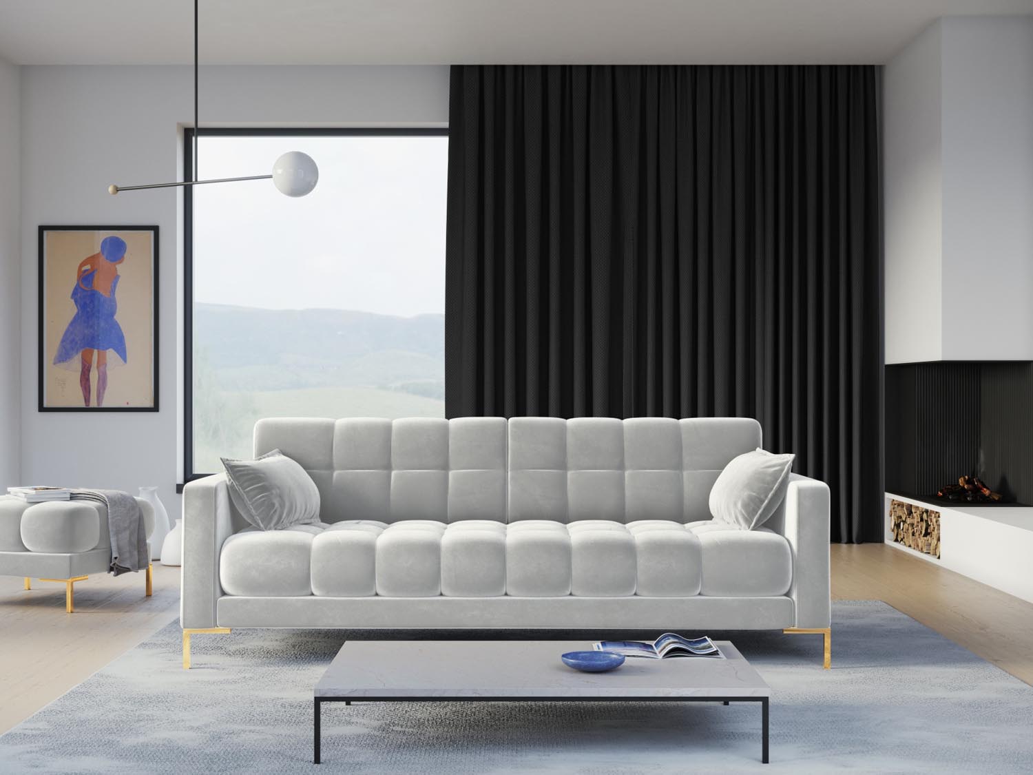 Mamaia Velour Sofa 4 Sitzer in Silver/Gold präsentiert im Onlineshop von KAQTU Design AG. 4er Sofa ist von Micadoni