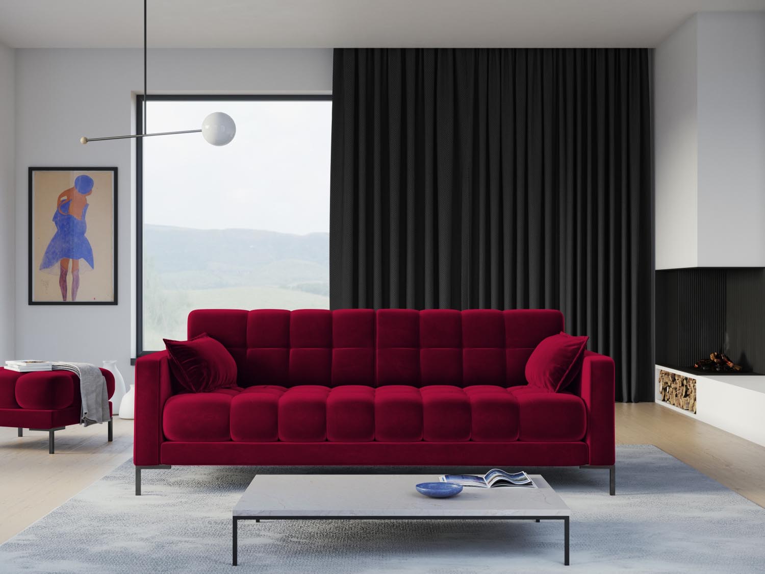 Mamaia Velour Sofa 4 Sitzer in Red/Schwarz präsentiert im Onlineshop von KAQTU Design AG. 4er Sofa ist von Micadoni