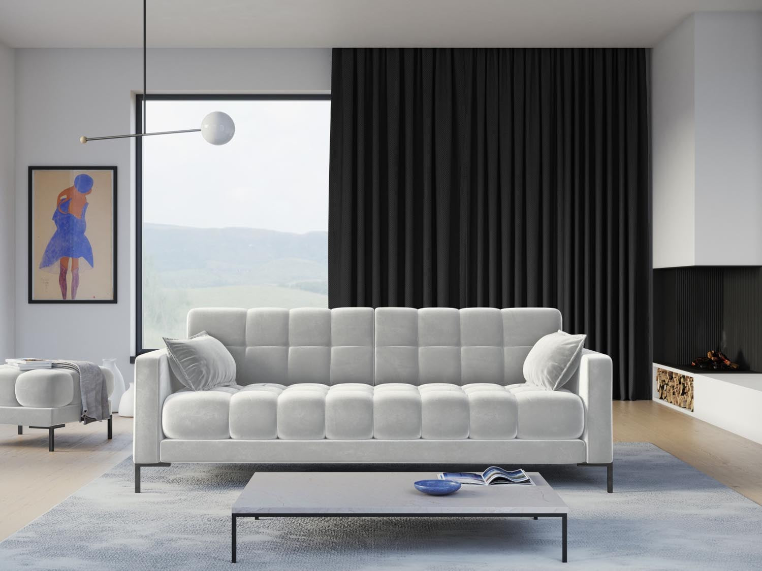Mamaia Velour Sofa 4 Sitzer in Silver/Schwarz präsentiert im Onlineshop von KAQTU Design AG. 4er Sofa ist von Micadoni