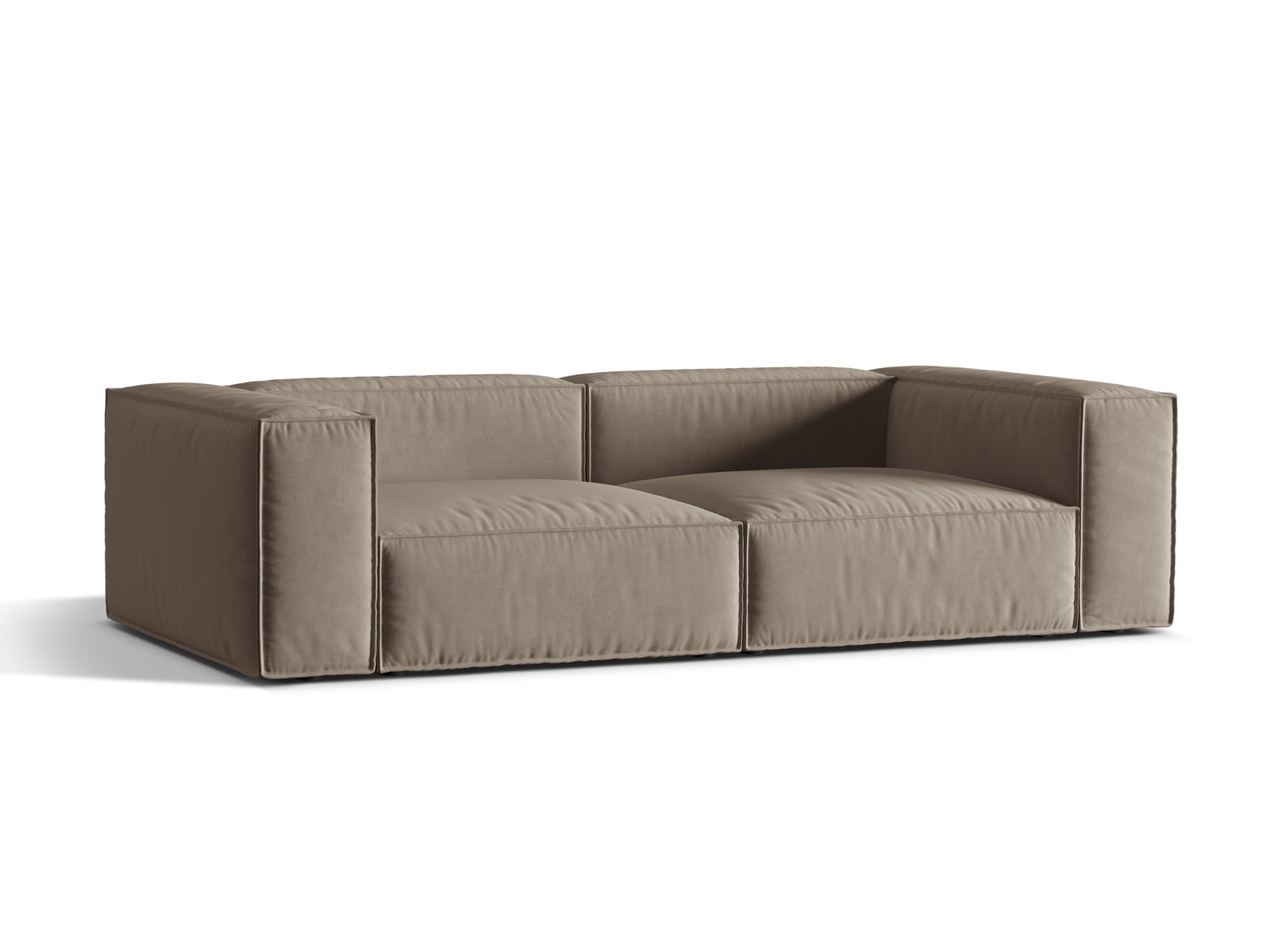 Elegantes Nuria Velour Sofa für 4 Personen in warmem Grau, stilvoll und komfortabel, ideal für jedes Wohnzimmer.