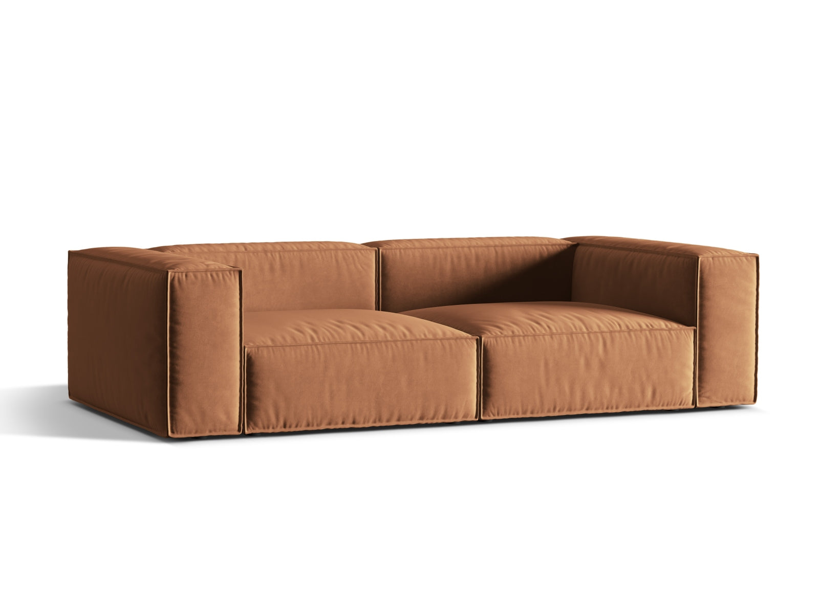 Elegantes Nuria Velour Sofa für 4 Personen in warmem Honigton, ideal für stilvolle Wohnräume und gemütliche Abende.