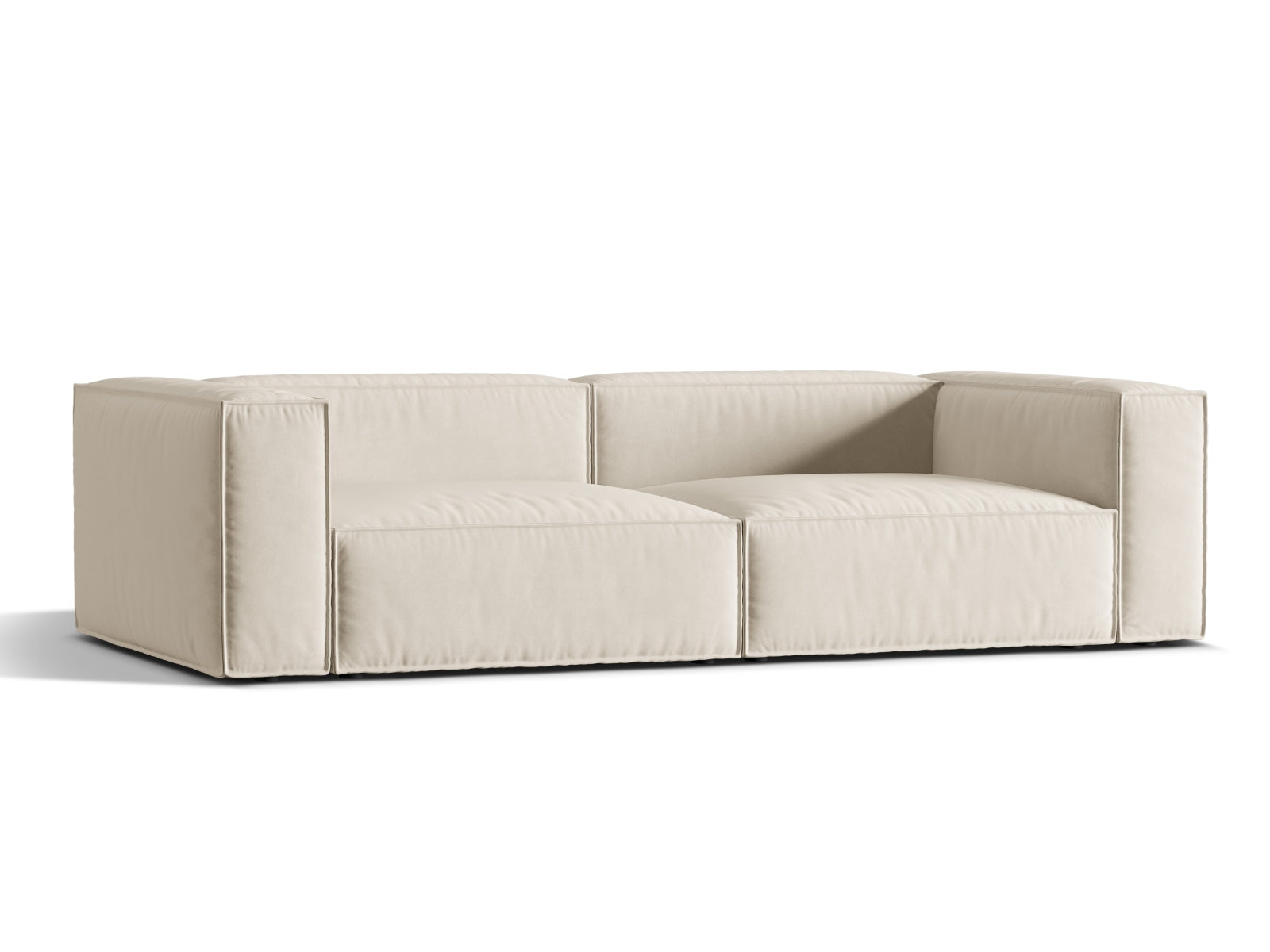 Elegantes Nuria Velour Sofa für 5 Personen in stilvollem Beige, ideal für moderne Wohnräume und gemütliche Abende.