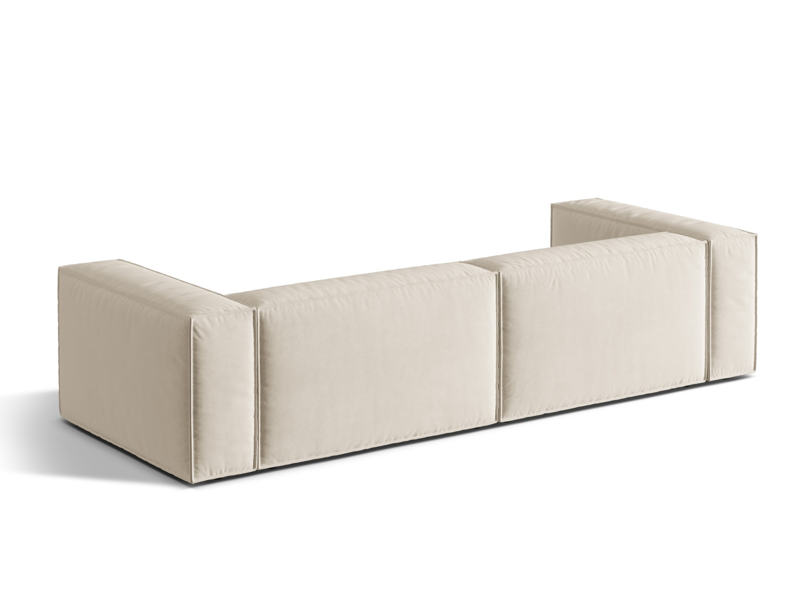 Bequemes 5-Sitzer Velour Sofa Nuria in sanftem Beige, perfekt für stilvolle Wohnzimmer und entspannte Zusammenkünfte.