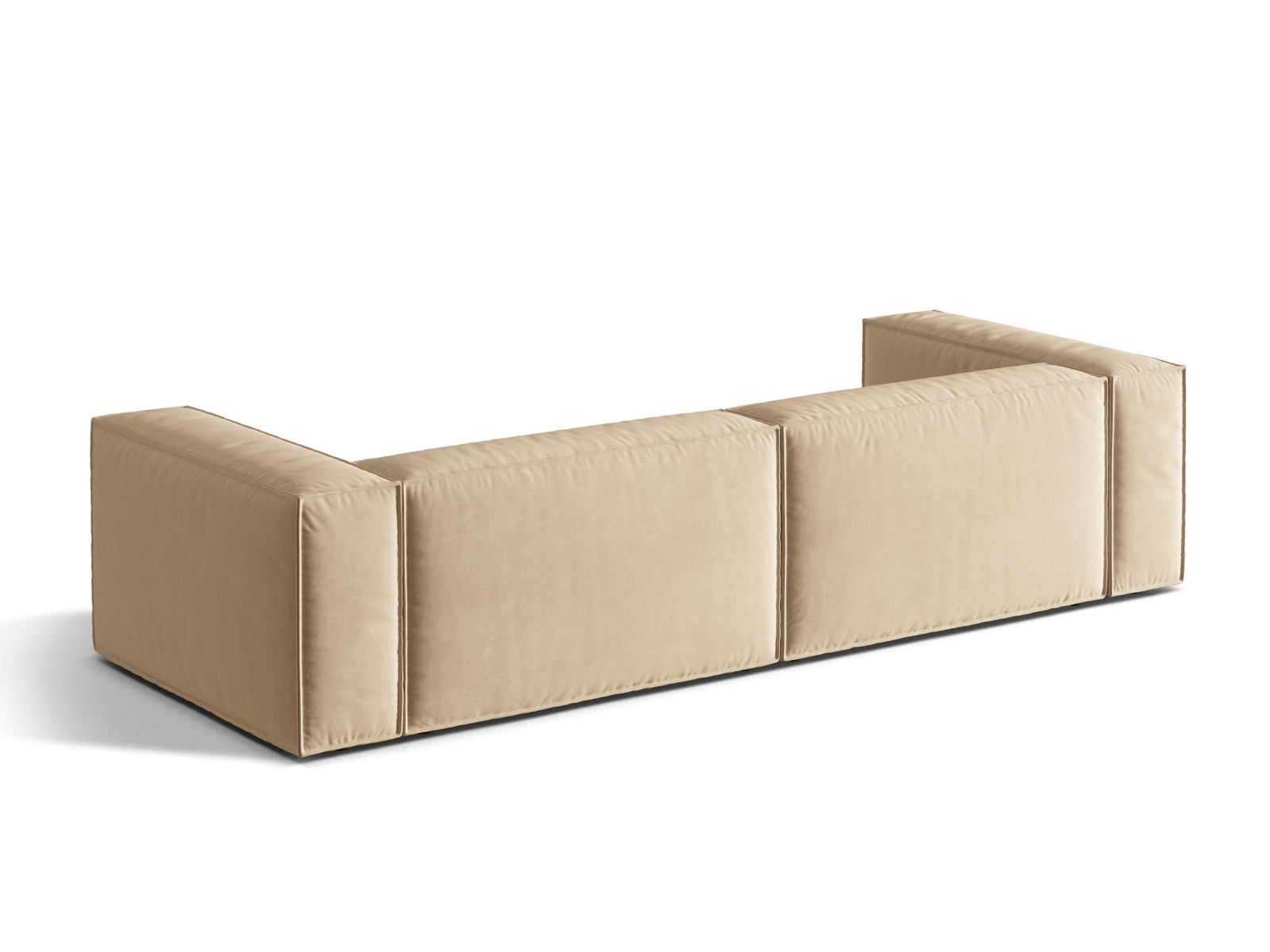 Stilvolles 5-Sitzer Velour Sofa Nuria in zartem Nude, perfekt für moderne Wohnzimmer und entspannte Stunden mit Freunden.