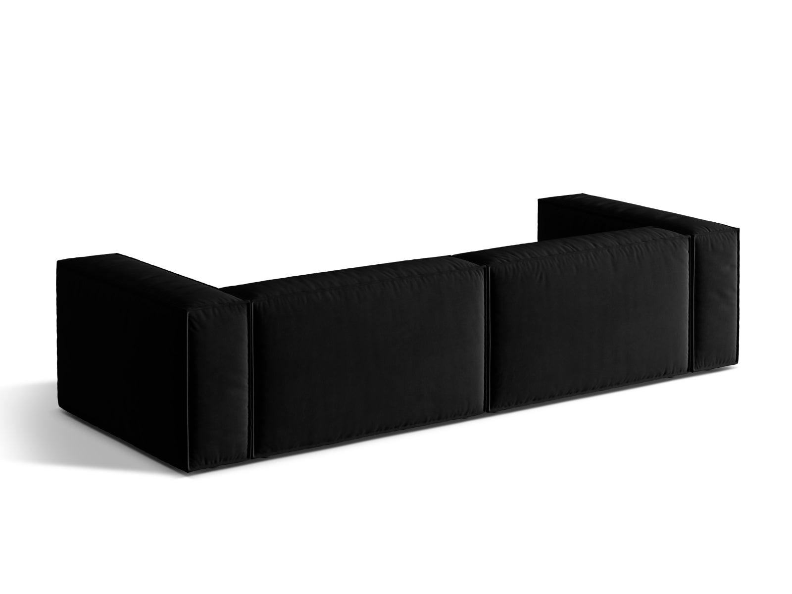 Schwarzes Nuria Velour Sofa von Micadoni, 5-Sitzer, vereint modernes Design und Komfort für entspannte Stunden im Wohnzimmer.
