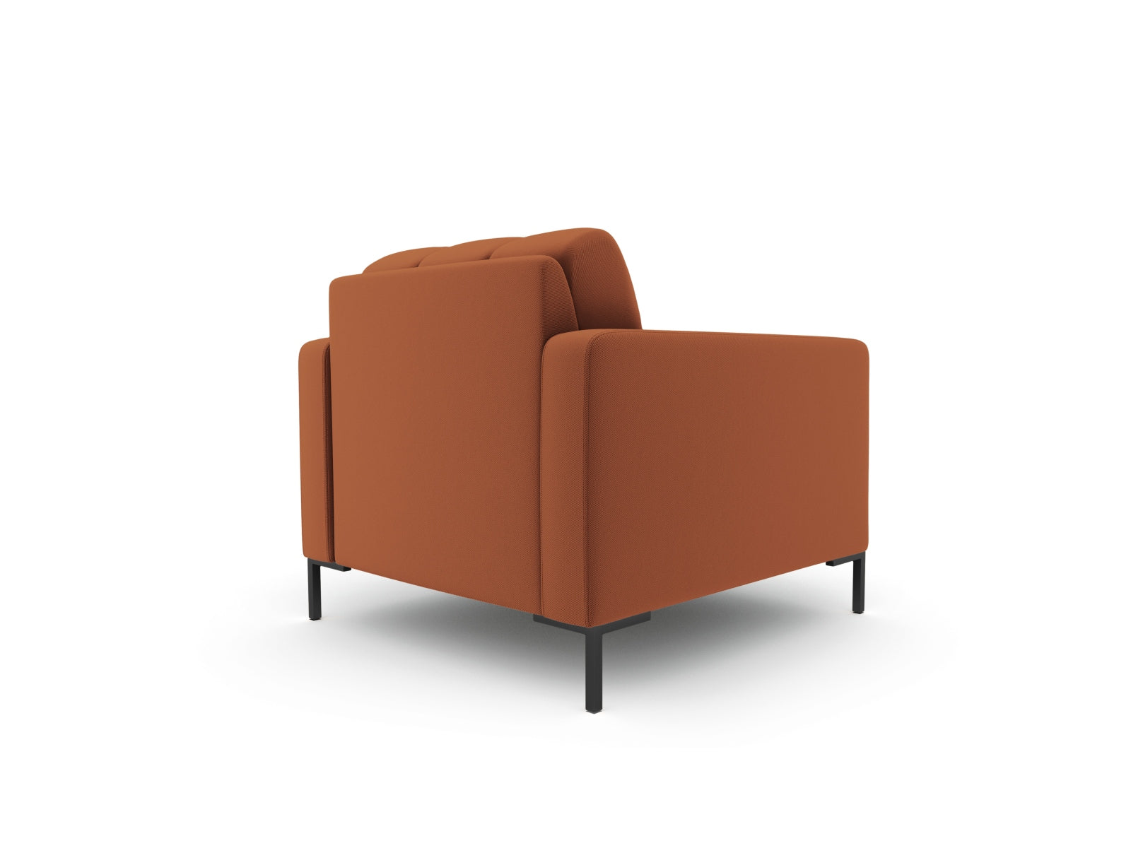 Moderner Mamaia Sessel mit einem komfortablen Sitz in warmem Ziegelrot und elegantem Schwarz, perfekt für stilvolle Innenräume.
