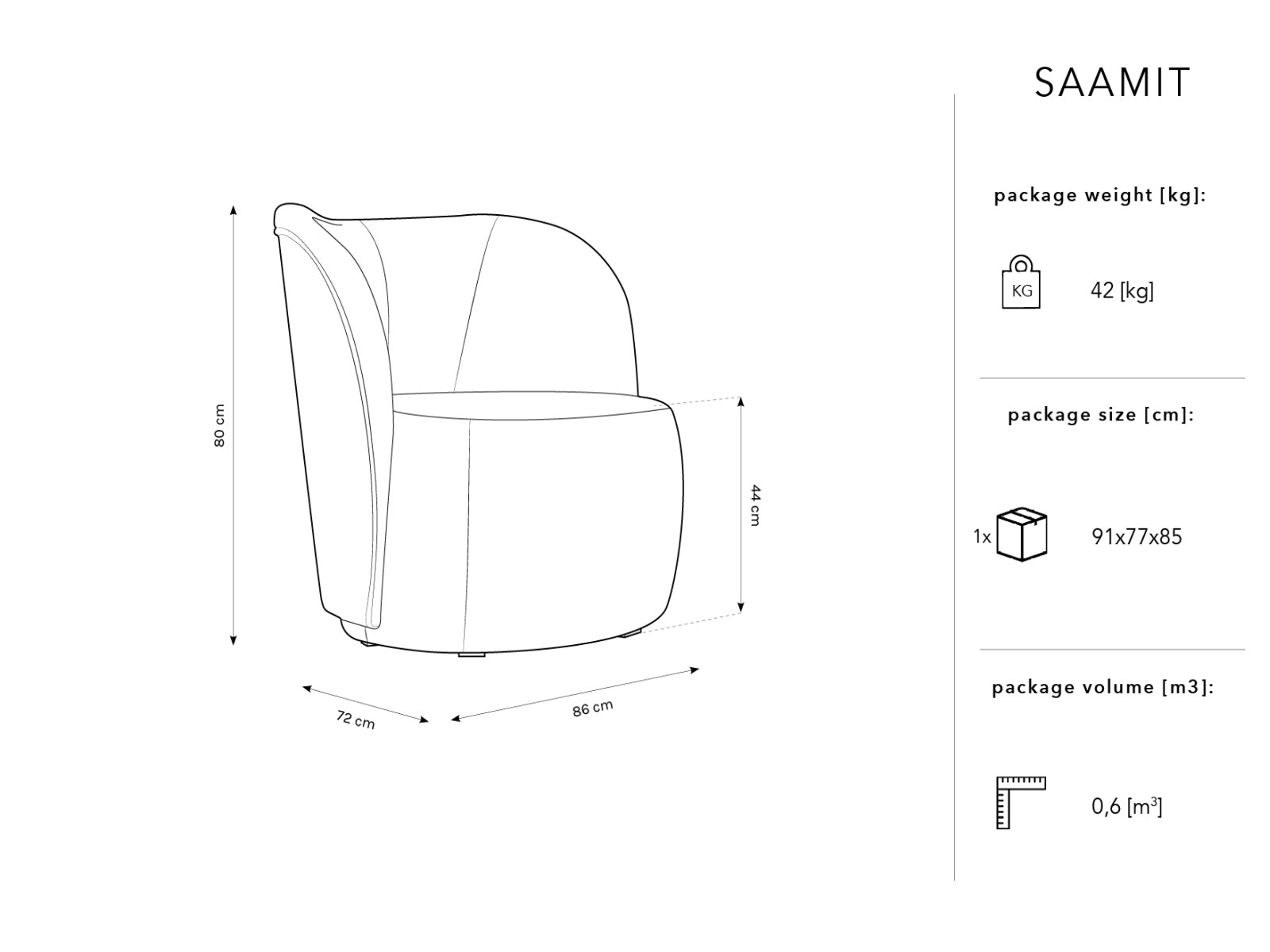 Saamit Sessel 1 Sitzer in Light Grey Melange präsentiert im Onlineshop von KAQTU Design AG. Sessel ist von Micadoni