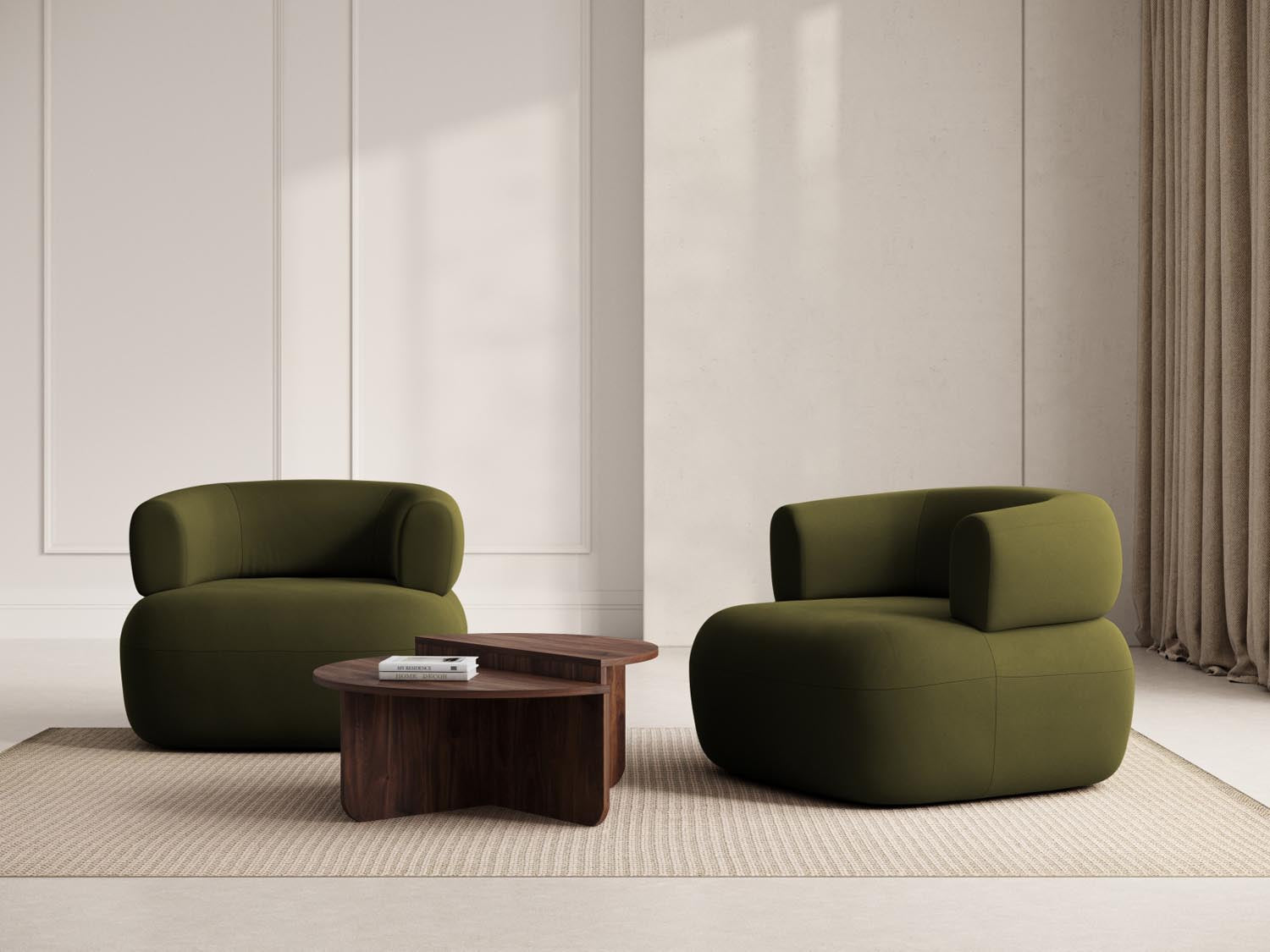 Eleganter Jenny Velour Sessel in einem stilvollen Grünton, ideal für moderne Wohnräume und gemütliche Leseecken.