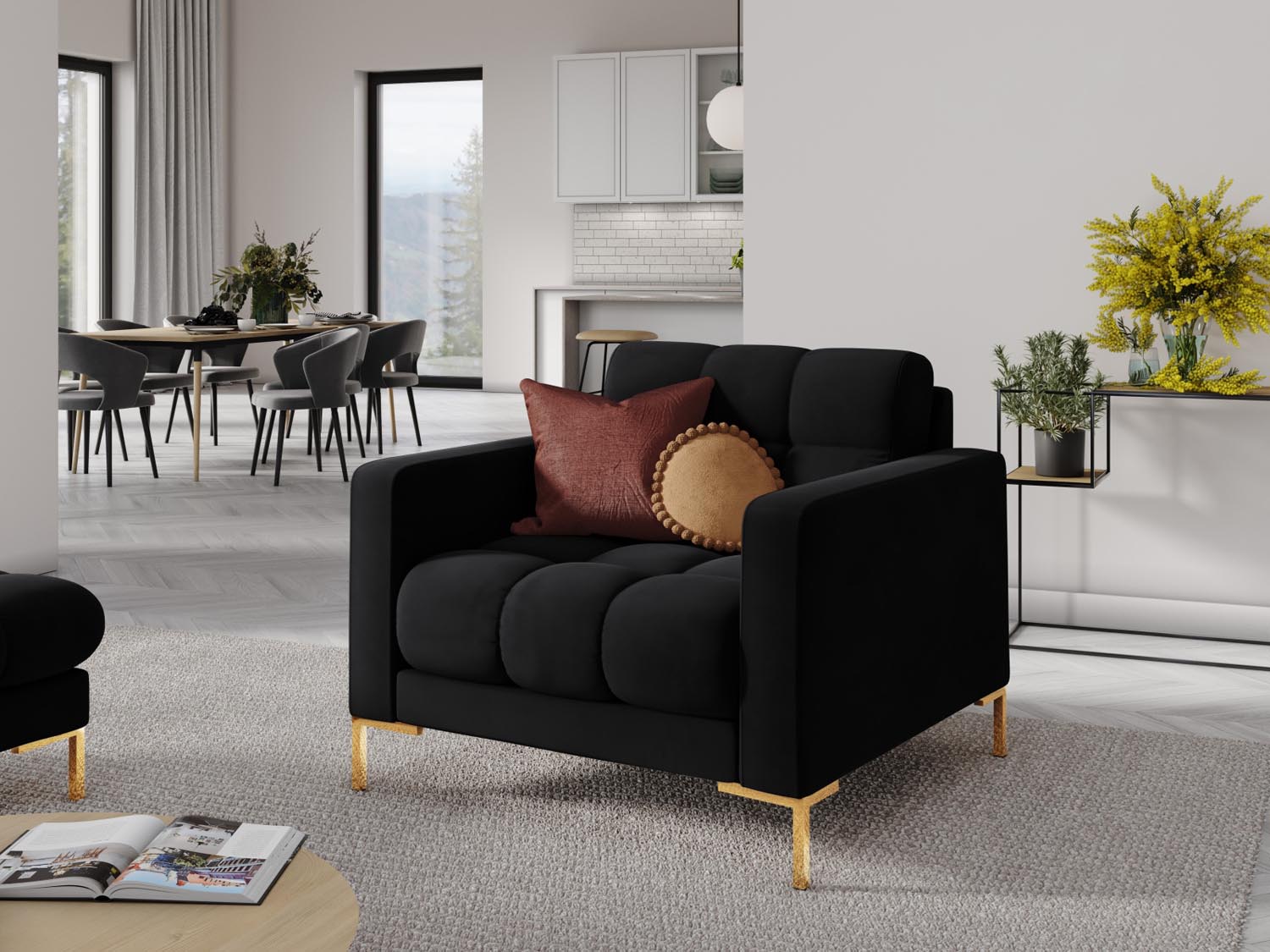 Mamaia Velour Sessel 1 Sitz in Black/Gold präsentiert im Onlineshop von KAQTU Design AG. Sessel ist von Micadoni