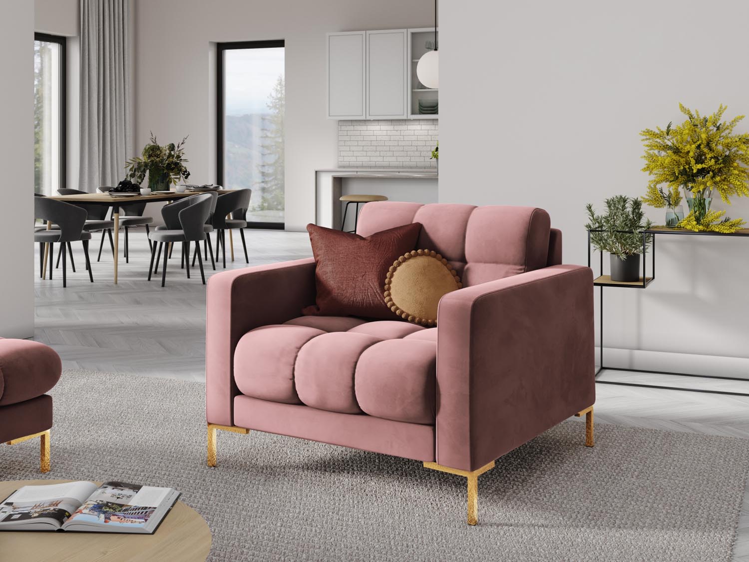 Mamaia Velour Sessel 1 Sitz in Pink/Gold präsentiert im Onlineshop von KAQTU Design AG. Sessel ist von Micadoni