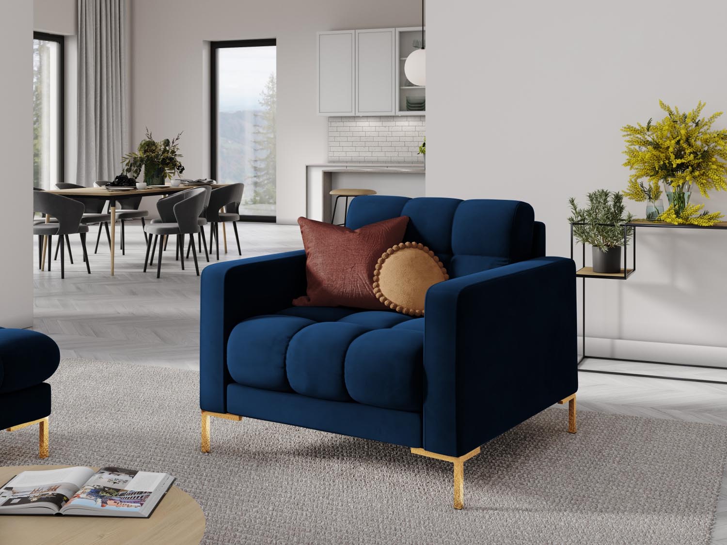 Mamaia Velour Sessel 1 Sitz in Royal Blue/Gold präsentiert im Onlineshop von KAQTU Design AG. Sessel ist von Micadoni