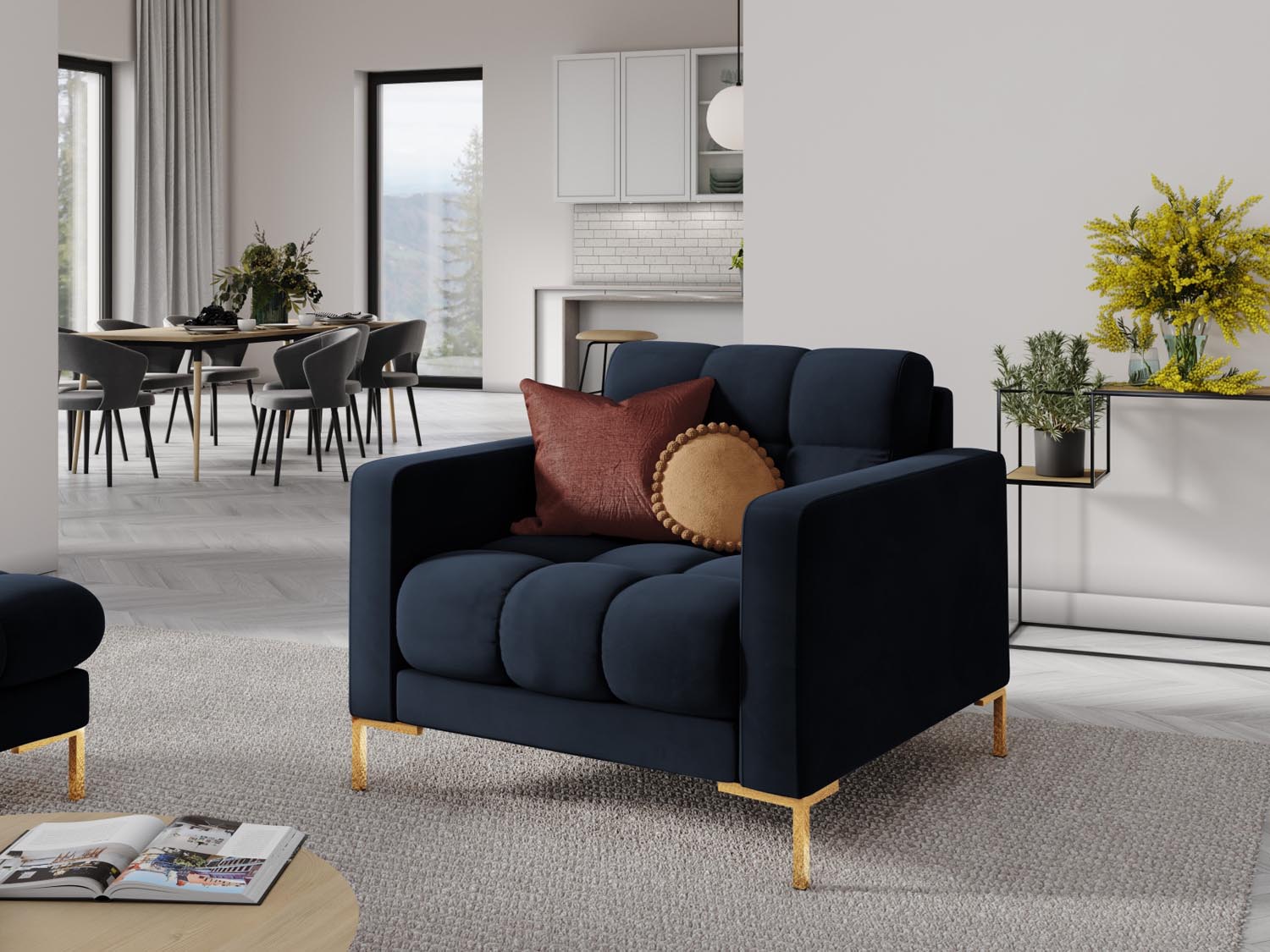 Mamaia Velour Sessel 1 Sitz in Dark Blue/Gold präsentiert im Onlineshop von KAQTU Design AG. Sessel ist von Micadoni