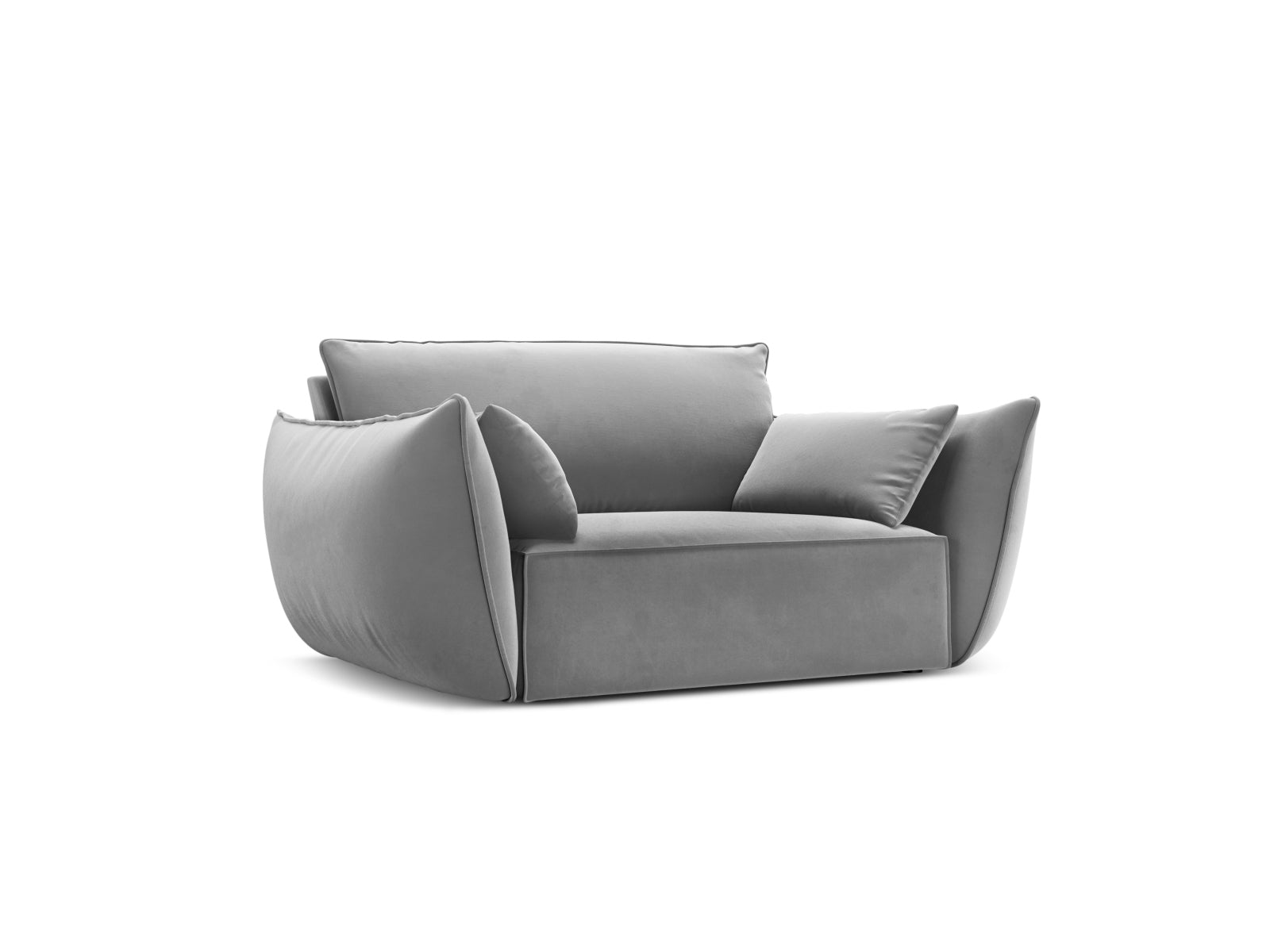 Eleganter Kaelle Velour Sessel in stilvollem Grau-Blau, ideal für moderne Wohnräume und gemütliche Leseecken.