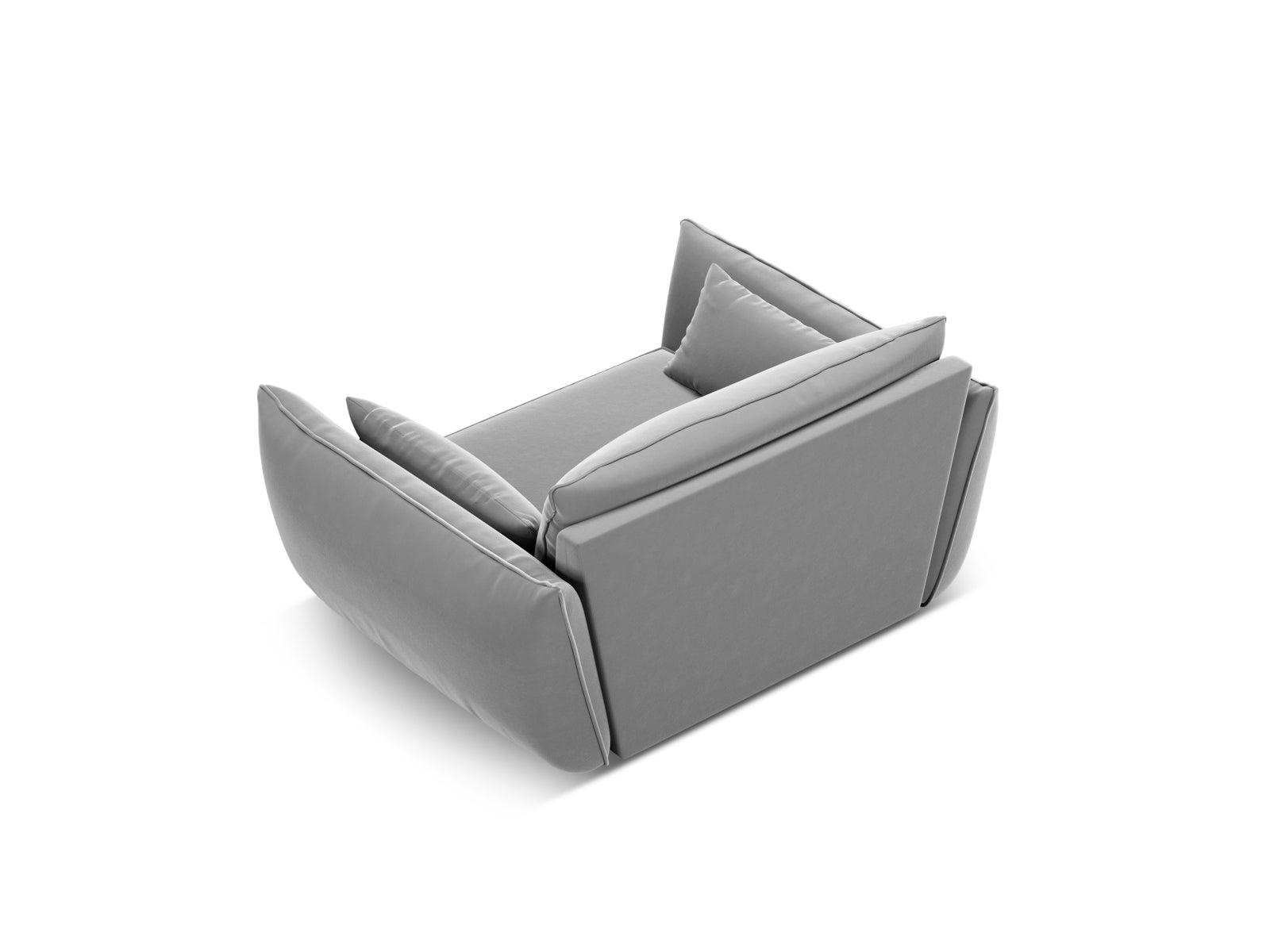 Moderner Kaelle Velour Sessel in ansprechendem Grau-Blau, perfekt für stilvolle Interiors und entspannende Rückzugsorte.