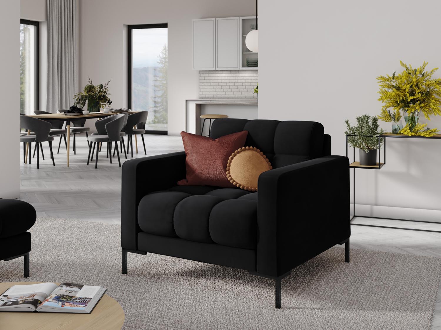 Mamaia Velour Sessel 1 Sitz in Black/Schwarz präsentiert im Onlineshop von KAQTU Design AG. Sessel ist von Micadoni