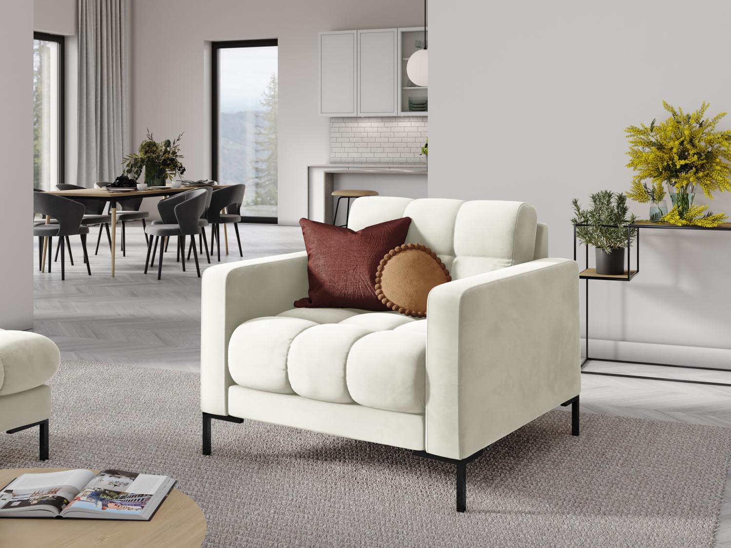 Mamaia Velour Sessel 1 Sitz in Light Beige/Schwarz präsentiert im Onlineshop von KAQTU Design AG. Sessel ist von Micadoni