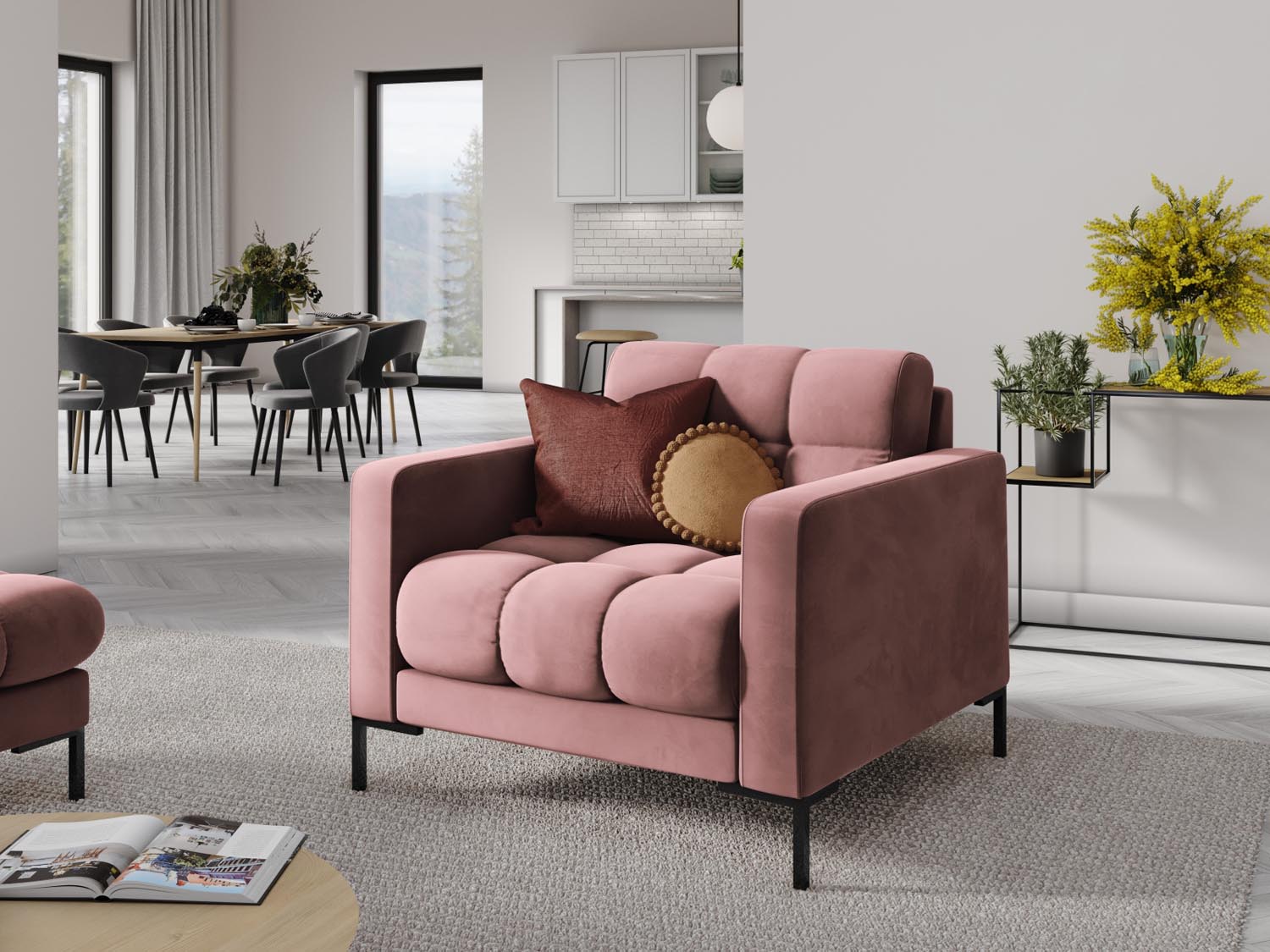 Mamaia Velour Sessel 1 Sitz in Pink/Schwarz präsentiert im Onlineshop von KAQTU Design AG. Sessel ist von Micadoni