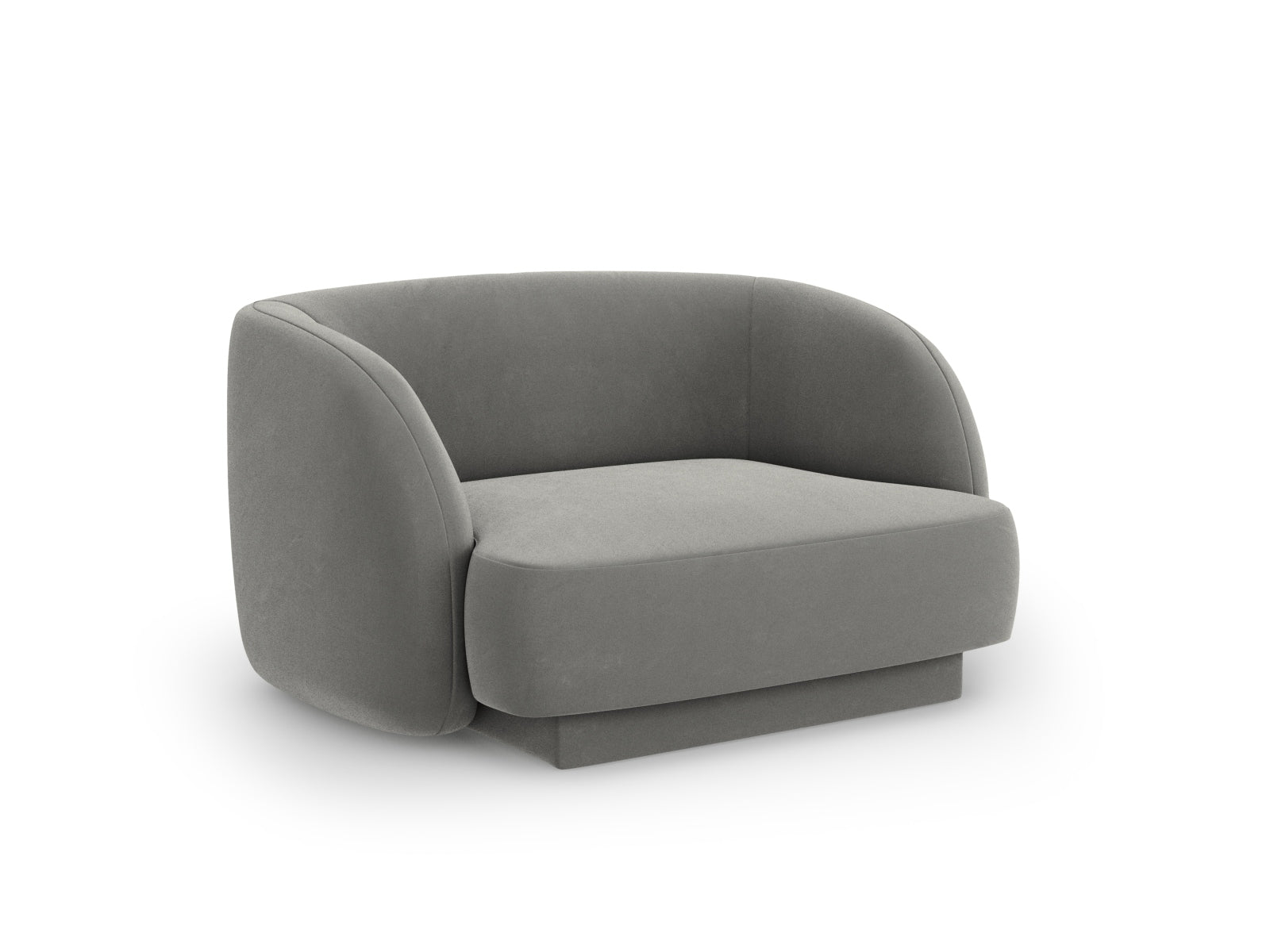 Eleganter Miley Velour Sessel in sanftem Grau, ideal für stilvolle Wohnräume. Hochwertige Verarbeitung von Micadoni.