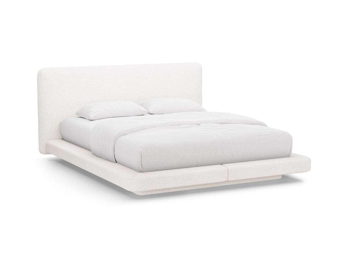 Linea Bett mit Kopfteil 140 x 200 cm von Micadoni: gepolstertes Kopfteil aus Samtstoff, Gestell aus Möbelplatte und Holz, schwarze Kunststoffbeine.