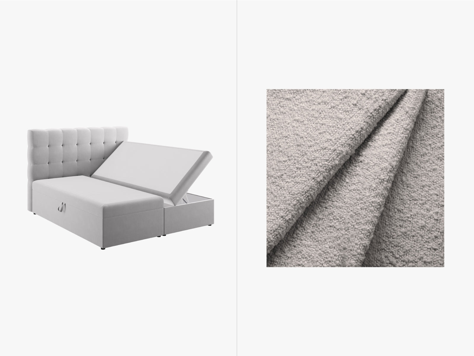 Mamaia Boxspringbett-Set: Headboard + Boxspringmatratze und Topper 140cm in Light Grey/Schwarz-Baloo präsentiert im Onlineshop von KAQTU Design AG. Bett ist von Micadoni
