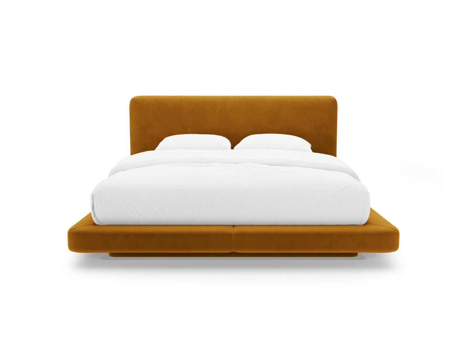 Elegantes Linea Bett mit 140 cm Kopfteil in Mustard-Magic Velvet, stilvoll und modern, ideal für jedes Schlafzimmer. Von Micadoni.