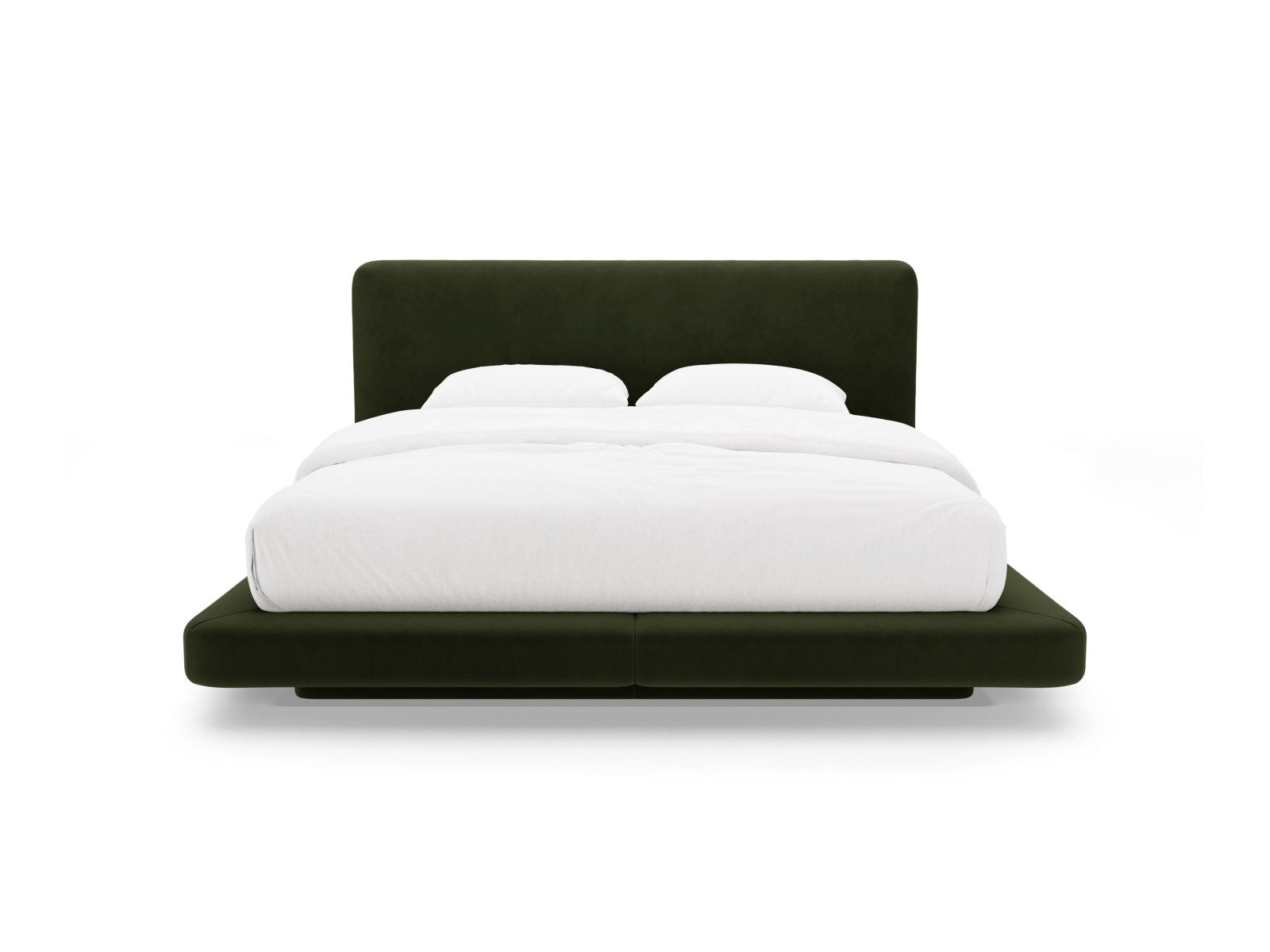 Elegantes Linea Bett in Army Green-Magic Velvet mit stilvollem Kopfteil, ideal für moderne Schlafzimmer, erhältlich bei KAQTU Design AG.