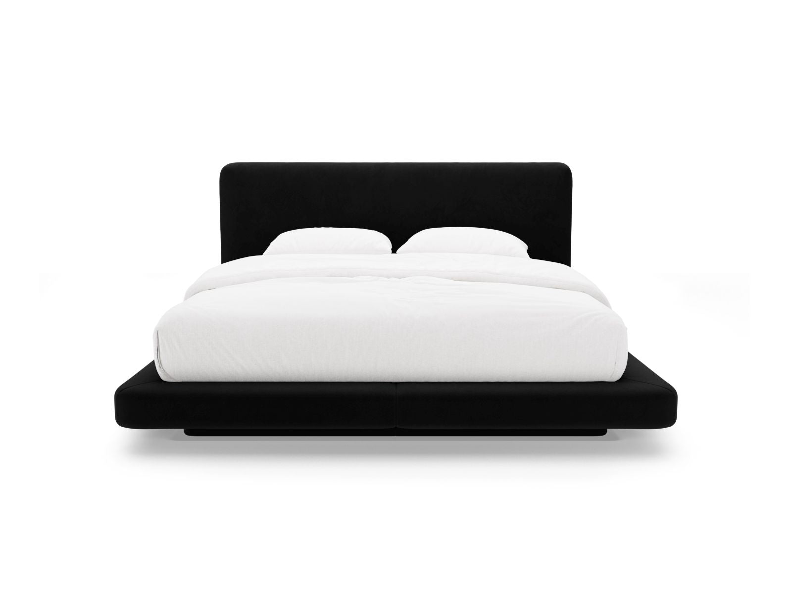 Elegantes Linea Bett mit 140 cm Kopfteil in edlem Black-Magic Velvet, ideal für stilvolle Schlafzimmergestaltung.
