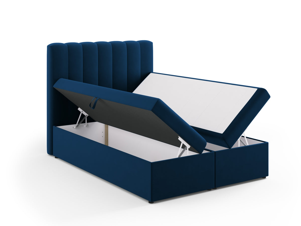Kelp Boxspringbett Set 140cm: Headboard + Box Springs/Matratze + Matratze Topper in Royal Blue-Bluvel präsentiert im Onlineshop von KAQTU Design AG. Bett ist von Micadoni
