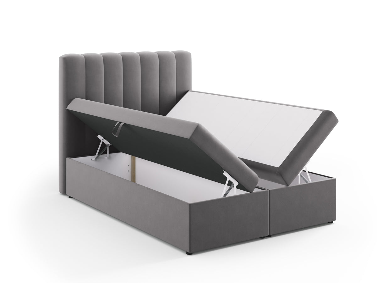 Kelp Boxspringbett Set 140cm: Headboard + Box Springs/Matratze + Matratze Topper in Grey-Bluvel präsentiert im Onlineshop von KAQTU Design AG. Bett ist von Micadoni