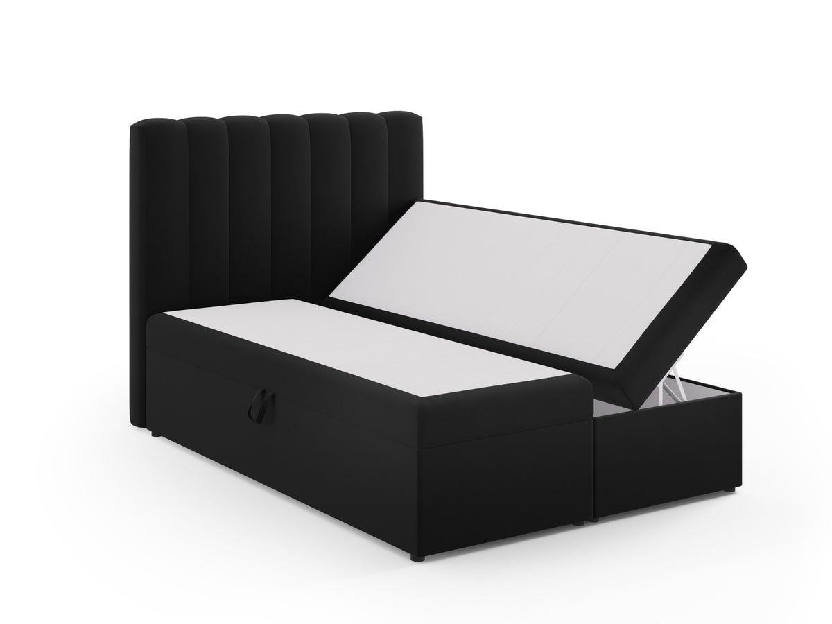 Kelp Boxspringbett Set 140cm: Headboard + Box Springs/Matratze + Matratze Topper in Black-Bluvel präsentiert im Onlineshop von KAQTU Design AG. Bett ist von Micadoni