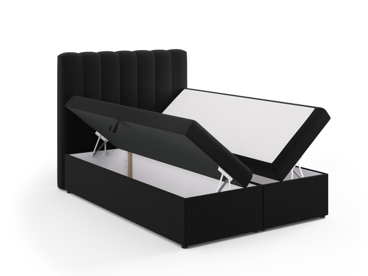 Kelp Boxspringbett Set 140cm: Headboard + Box Springs/Matratze + Matratze Topper in Black-Bluvel präsentiert im Onlineshop von KAQTU Design AG. Bett ist von Micadoni