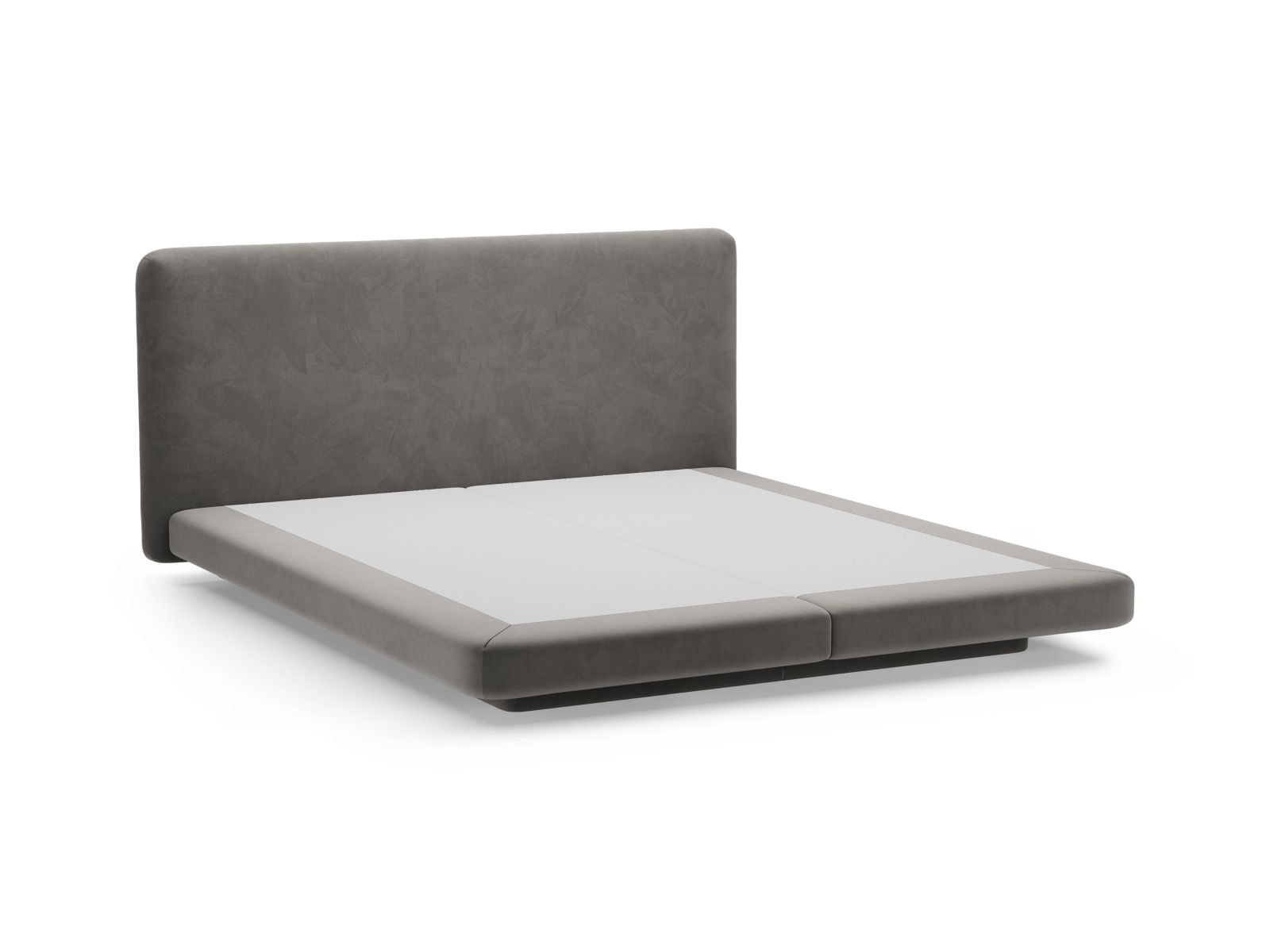 Elegantes Linea Bett mit 160 cm Kopfteil in edlem Dunkelgrau, aus feinem Magic Velvet für ein modernes Schlafzimmerdesign.