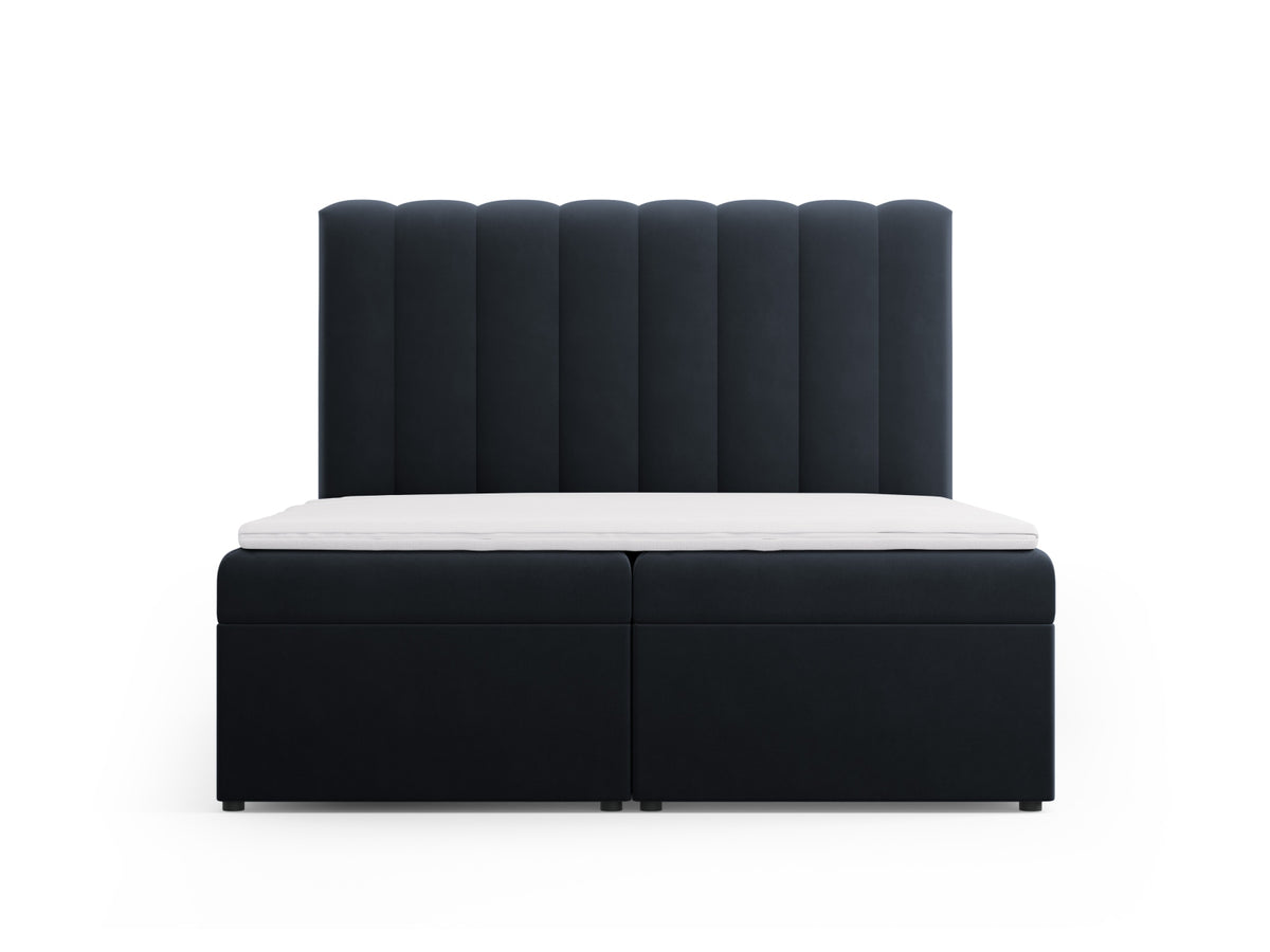 Kelp Boxspringbett Set 160cm: Headboard + Box Springs/Matratze + Matratze Topper in Dark Blue-Bluvel präsentiert im Onlineshop von KAQTU Design AG. Bett ist von Micadoni