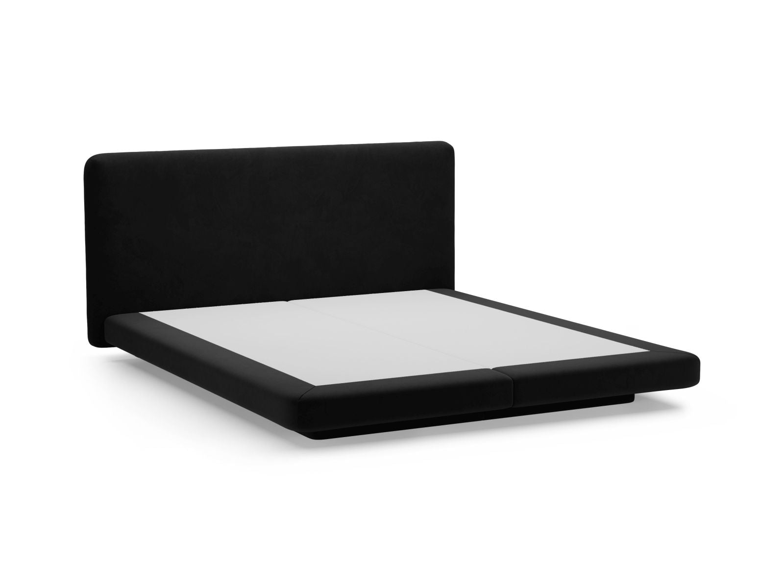 Elegantes Linea Bett mit 180 cm hohem Kopfteil aus hochwertigem Black-Magic Velvet, ideal für ein zeitgemäßes Wohnambiente.
